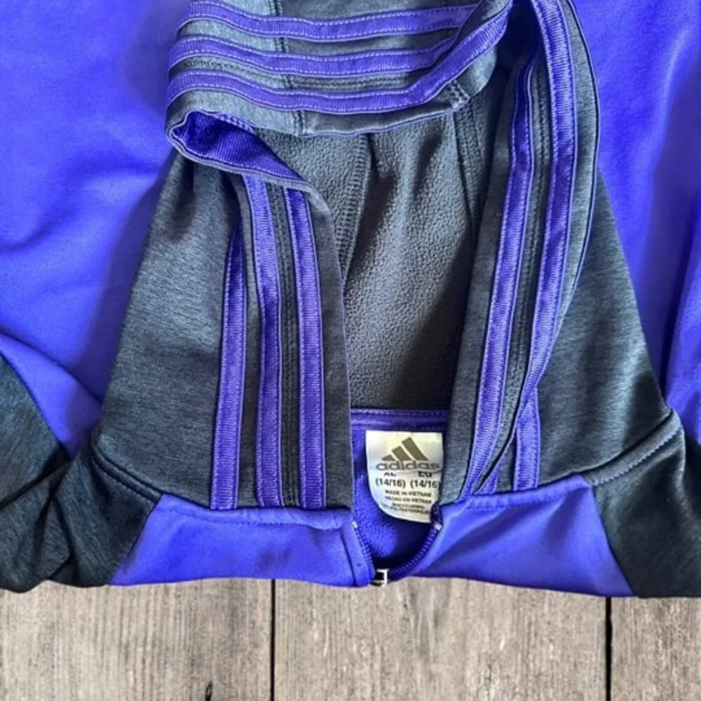 Adidas Girls Rainbow Metallic Zip Up Hoodie Purple and Black‎ Size XL 14/16